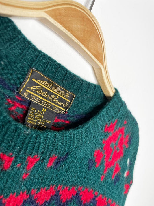vintage 80s eddie bauer 100% wool reindeer knit sweater - good market thrift store