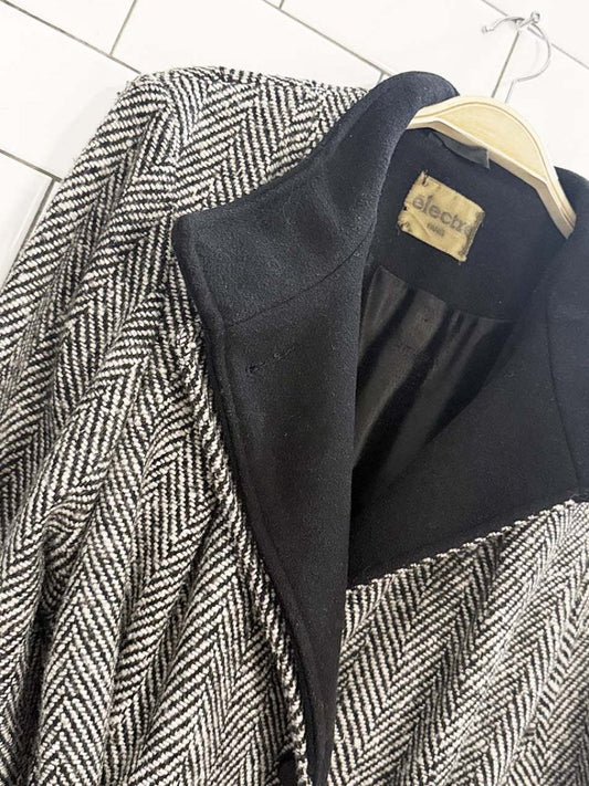 vintage 80s electre paris wool herringbone coat - good market thrift store