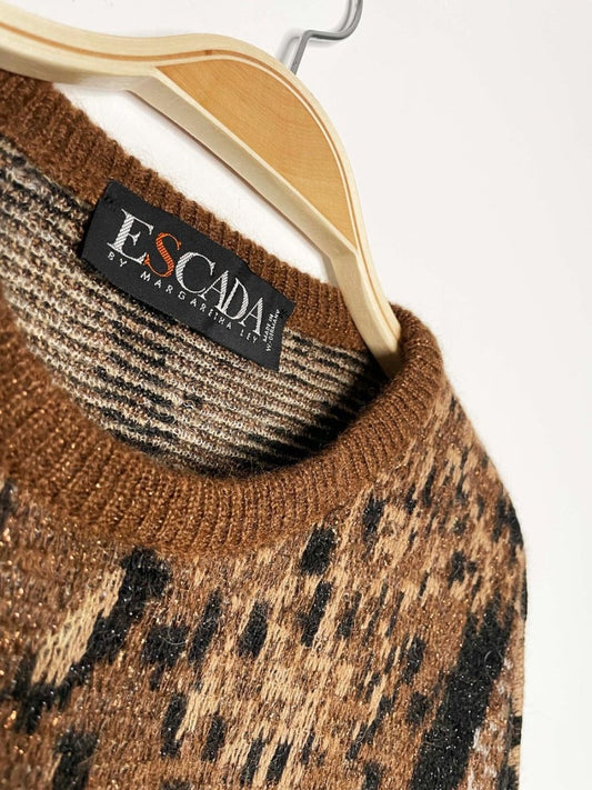 vintage 80s escada wool - mohair animal print sweater | margaretha ley - good market thrift store