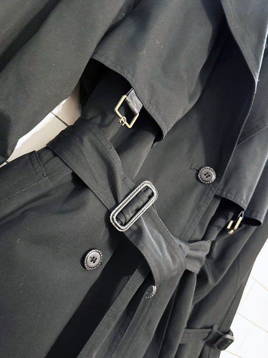 vintage 80s etienne aigner 100% wool lining leather detail double breasted trench coat - good market thrift store