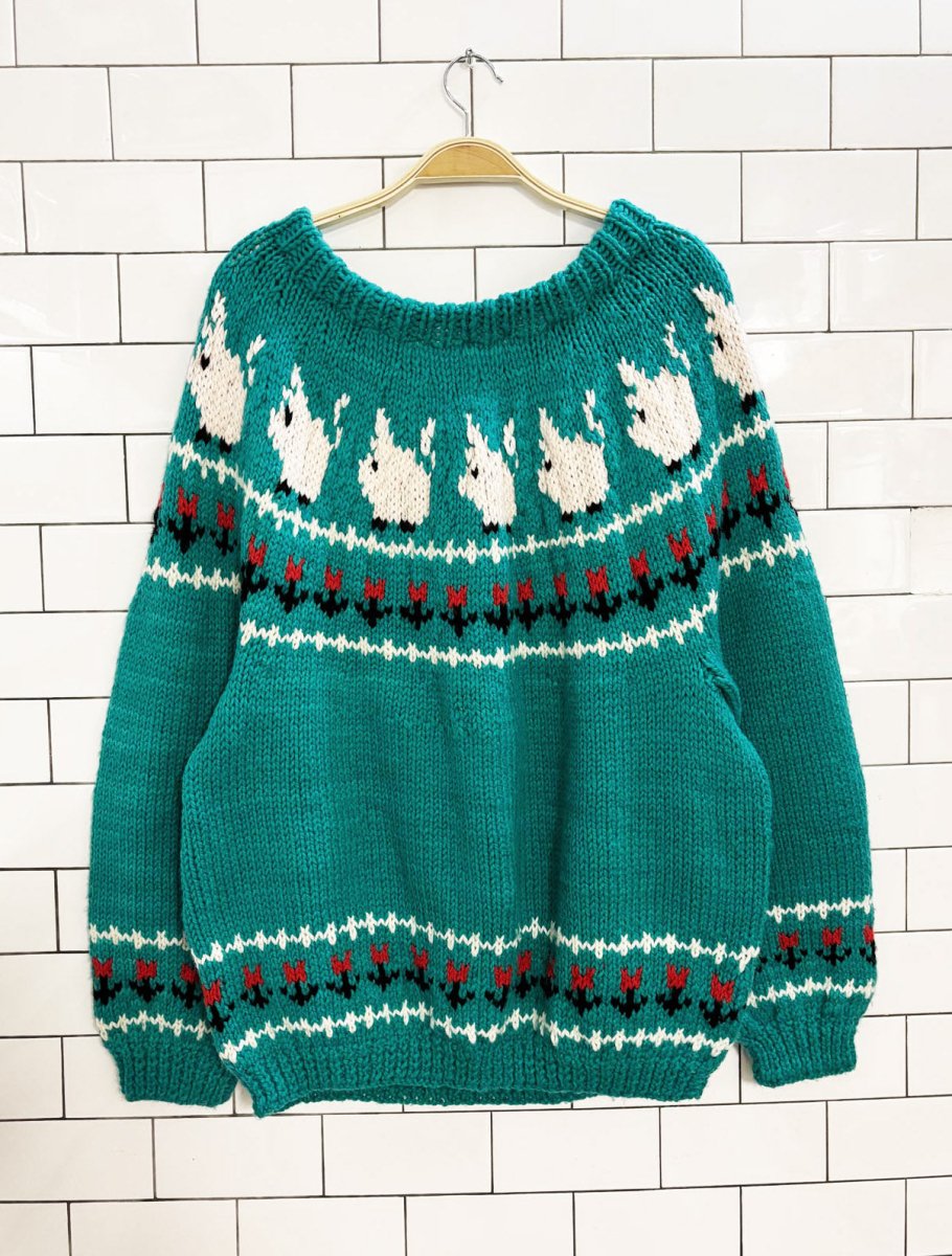 vintage 80s handmade wool - blend fair isle loose knit sweater - good market thrift store