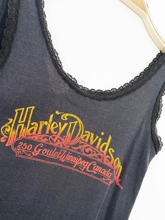 vintage 80s harley davidson easy riders lace trim tank top - good market thrift store