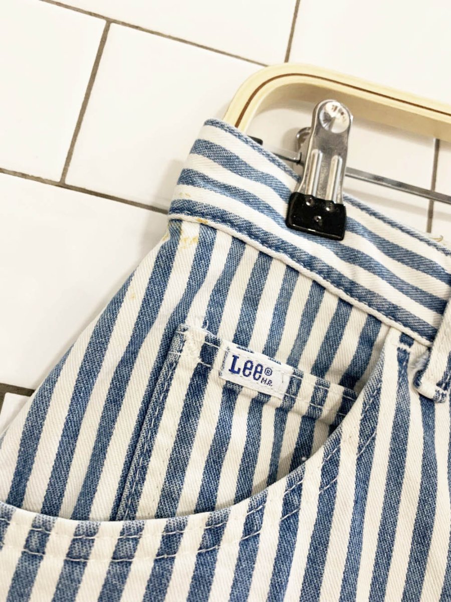 vintage 80s lee blue stripe long denim shorts | union made in USA - good market thrift store