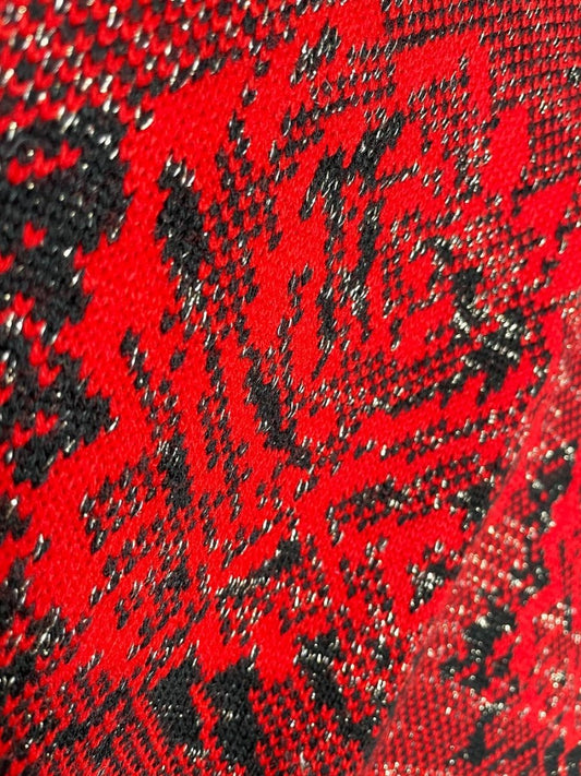 vintage 80s metallic red rose knit holiday midi dress - good market thrift store