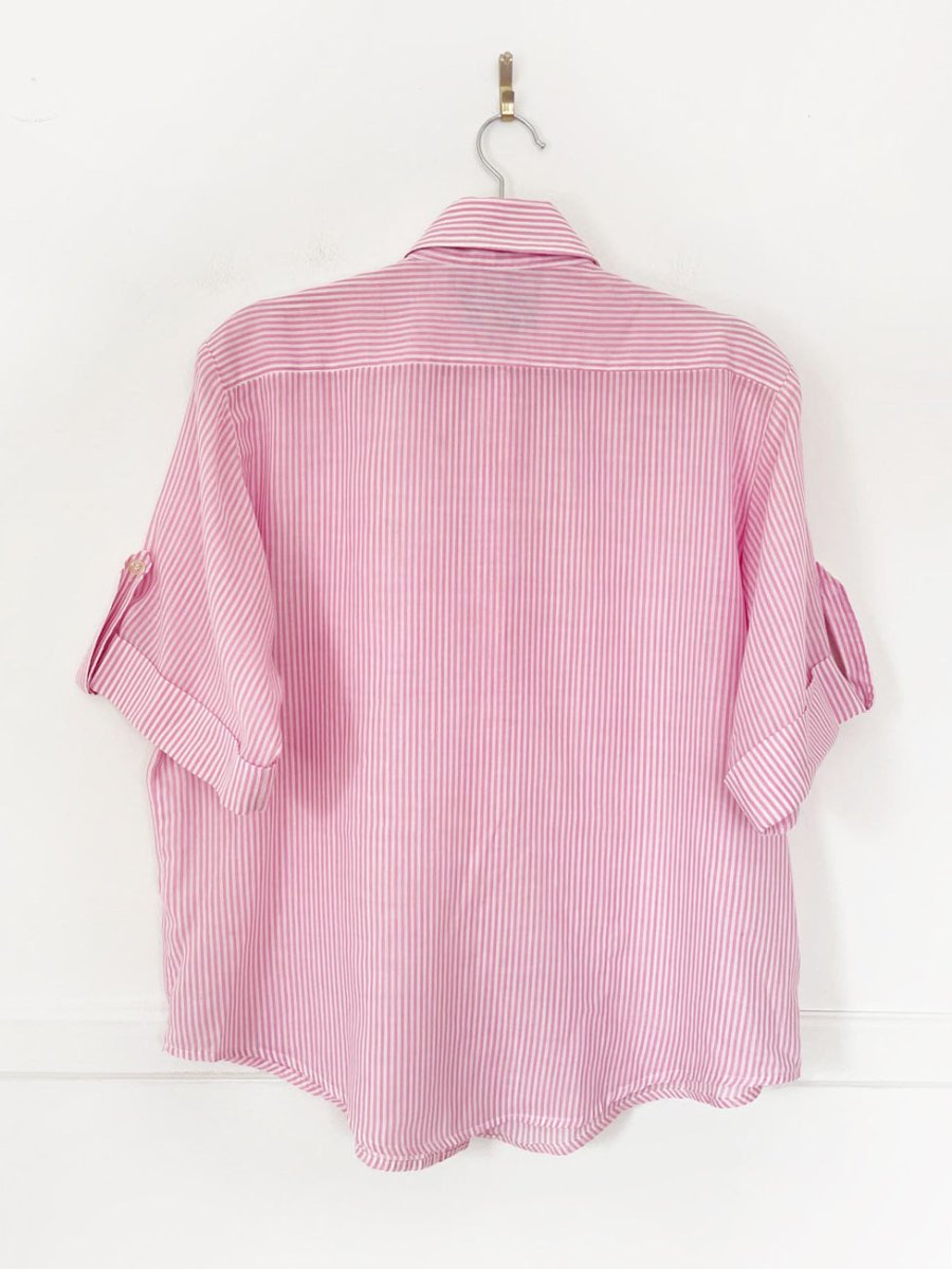 vintage 80s moving up pink stripe utility full button shirt - good market thrift store