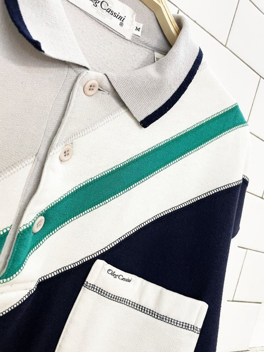 vintage 80s oleg cassini tennis prep colour block collared sweatshirt | made in USA - good market thrift store