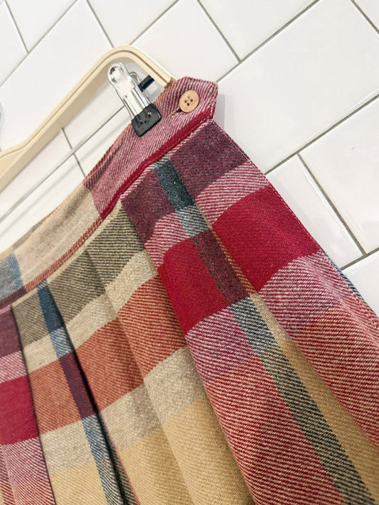 vintage 80s pant - her wool - blend pleated fringe midi skirt - good market thrift store