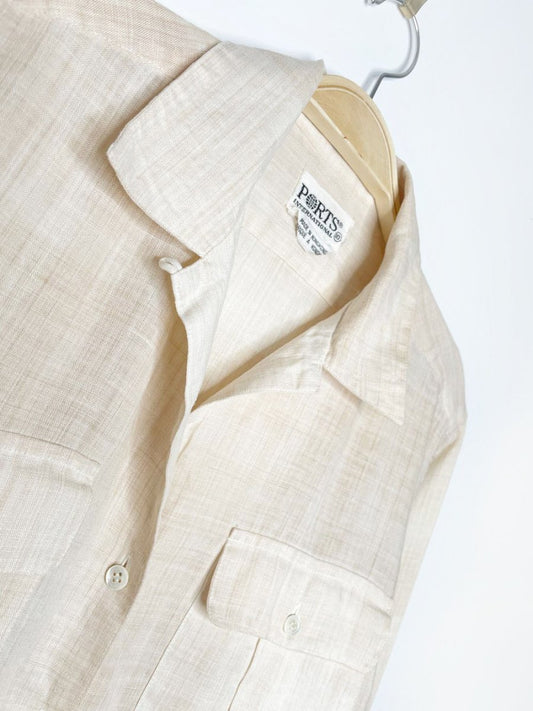 vintage 80s ports 100% linen two pocket full button shirt - good market thrift store