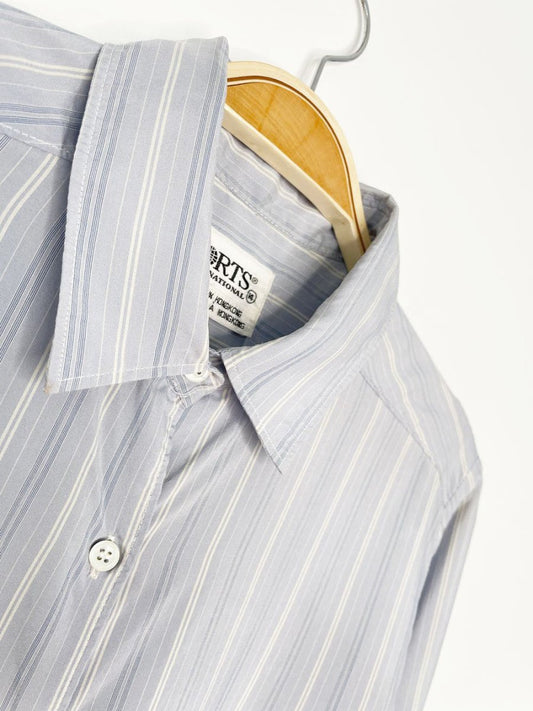 vintage 80s ports 100% silk blue stripe full button blouse - good market thrift store