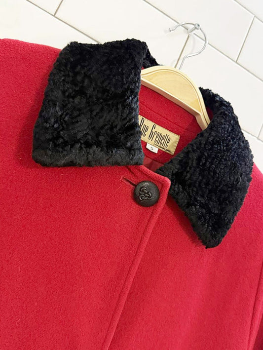 vintage 80s rue grenelle 100% wool faux fur trim coat - good market thrift store