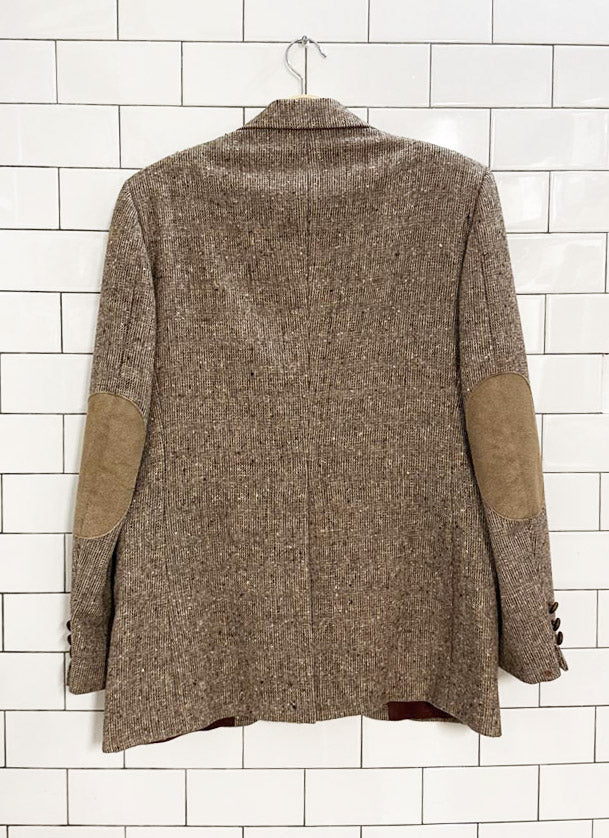 vintage 80s sears 100% wool tweed blazer | suede elbow patch - good market thrift store