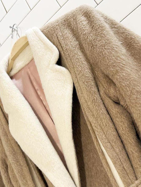 vintage 80s sterling stall brushed wool - blend belted wrap coat | made in Canada - good market thrift store