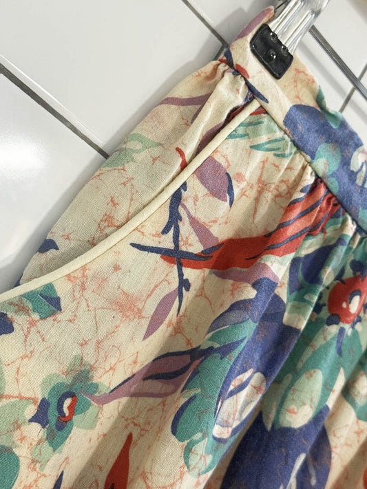 vintage 80s tropical floral full midi skirt - good market thrift store