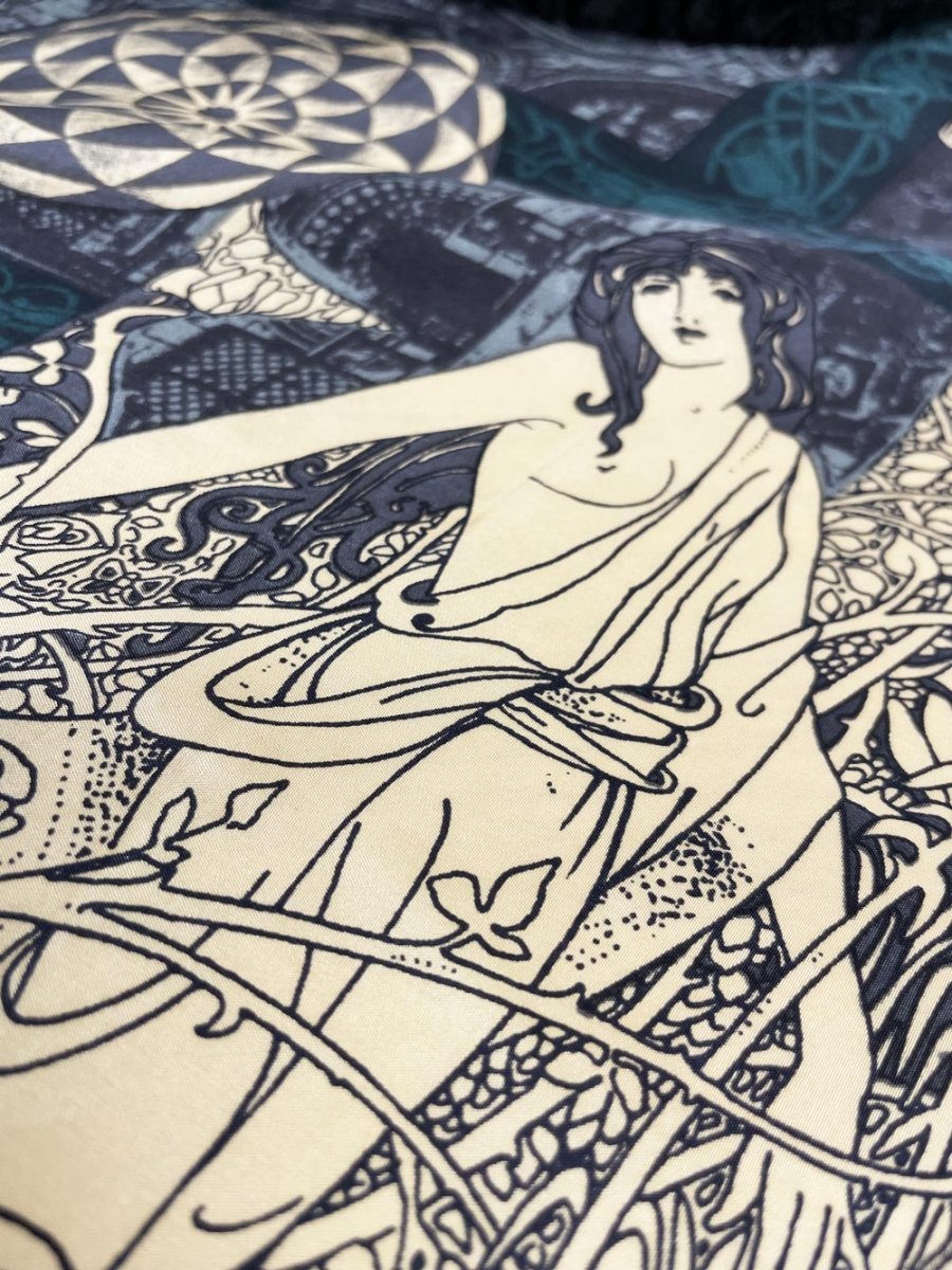vintage 80s vera 100% silk art nouveau xl square scarf | silk club | hand - rolled edge - good market thrift store