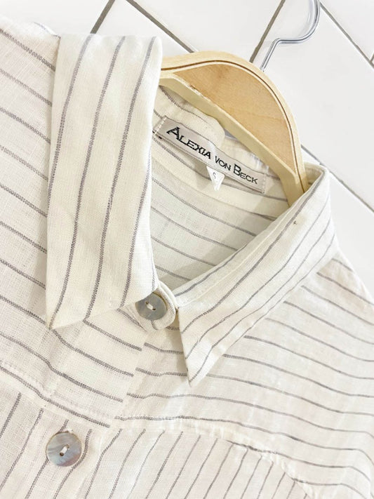 vintage 90s alexia von beck 100% linen striped shirt dress | made in canada - good market thrift store