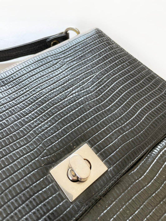 vintage 90s alligator embossed leather turnlock top handle bag | clix zipper - good market thrift store
