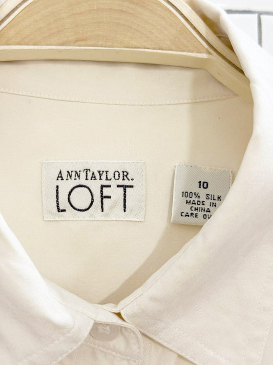 vintage 90s ann taylor 100% silk full button blouse | loft - good market thrift store