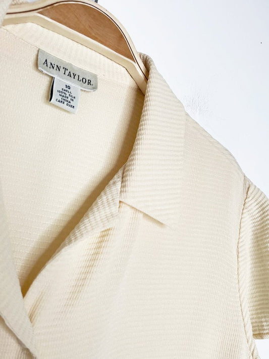 vintage 90s ann taylor 100% silk gauze full button short sleeve shirt - good market thrift store