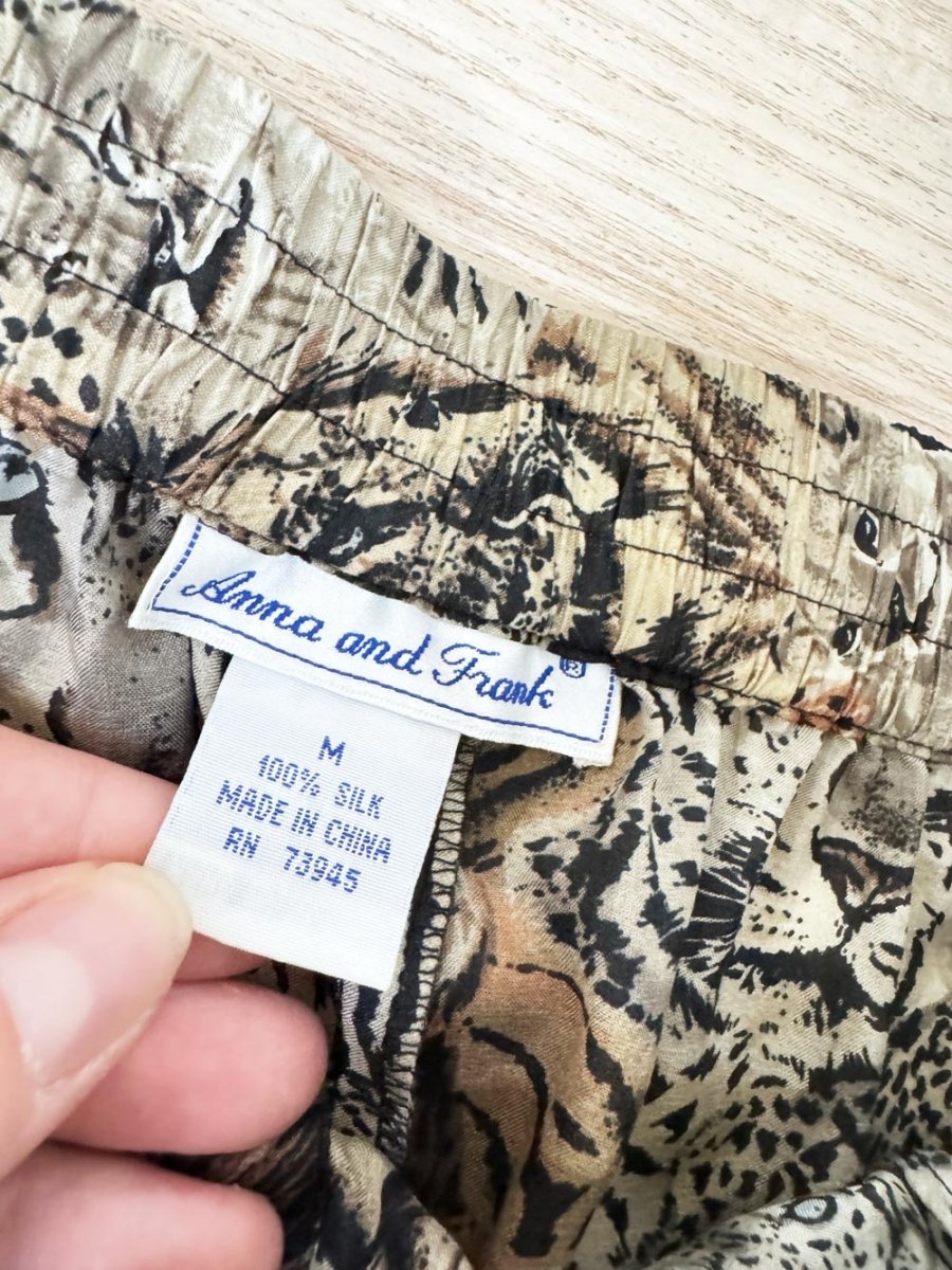 vintage 90s anna and frank 100% silk jungle animals full button maxi skirt - good market thrift store