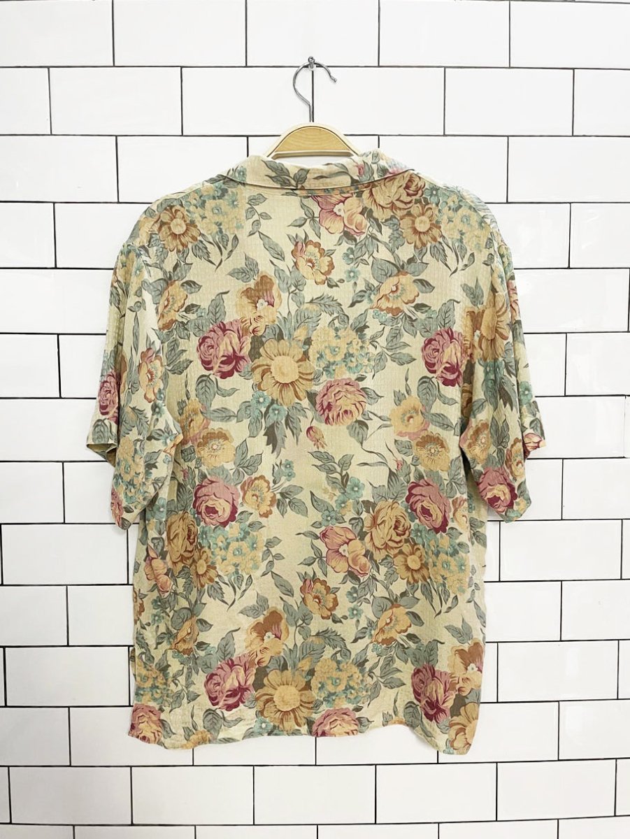 vintage 90s anne klein II 100% silk floral full button blouse - good market thrift store