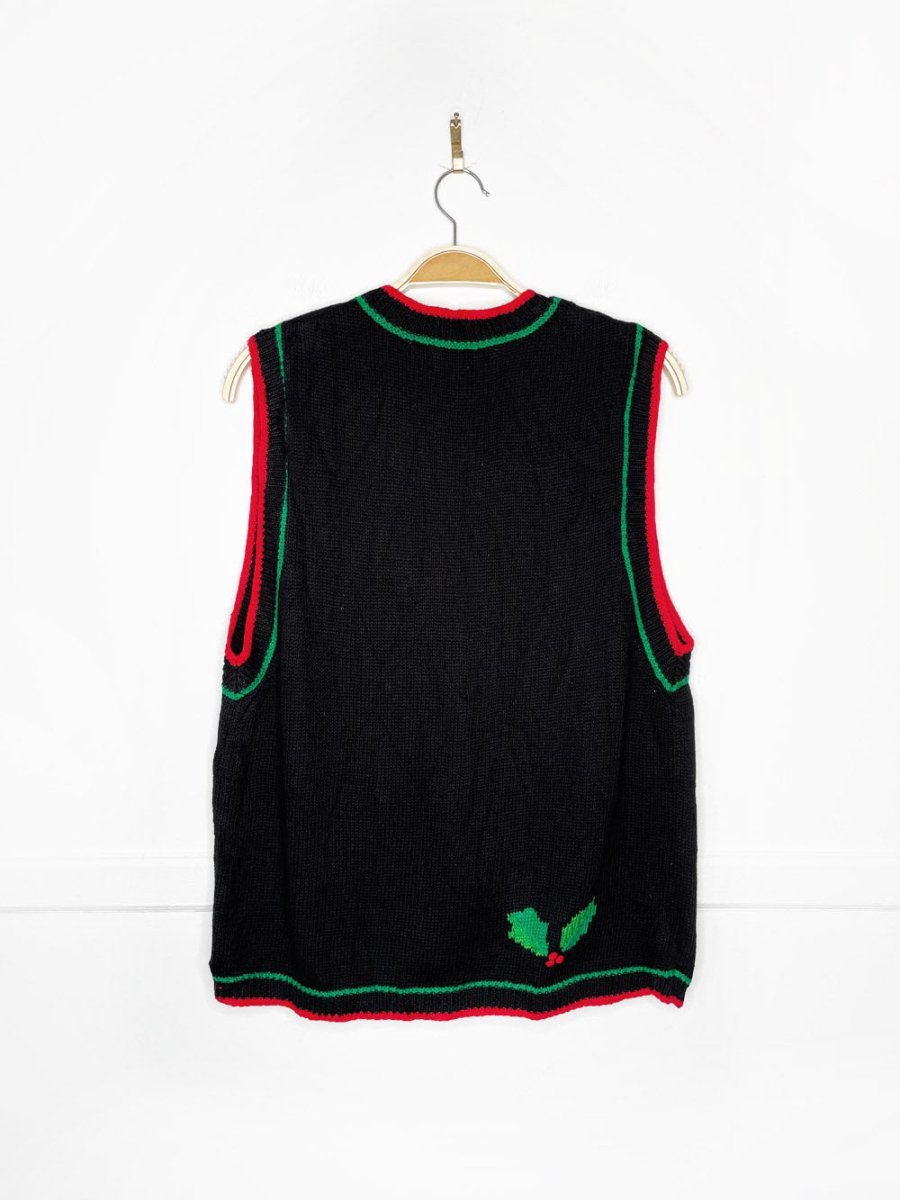 vintage 90s bechamel holly knit holiday vest - good market thrift store