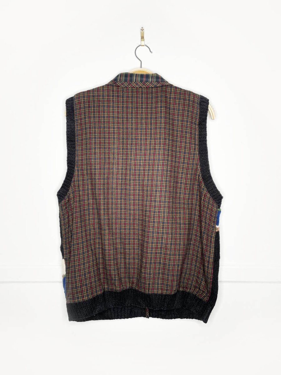 vintage 90s belle point snowmen knit farm plaid vest - good market thrift store