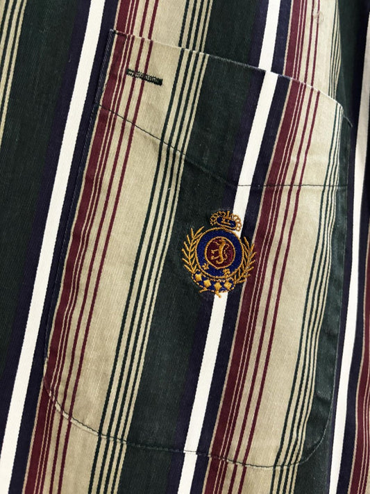 vintage 90s bhc crest pocket striped full button shirt - good market thrift store