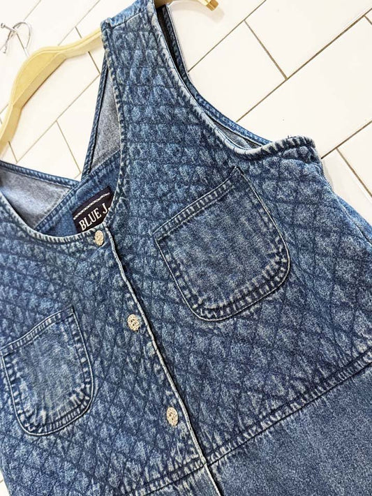 vintage 90s blue j. quilted full button sleeveless denim maxi dress - good market thrift store