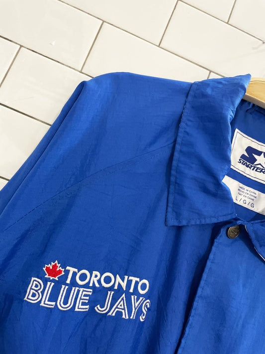 vintage 90s blue jays mlb snap button light jacket | starter - good market thrift store
