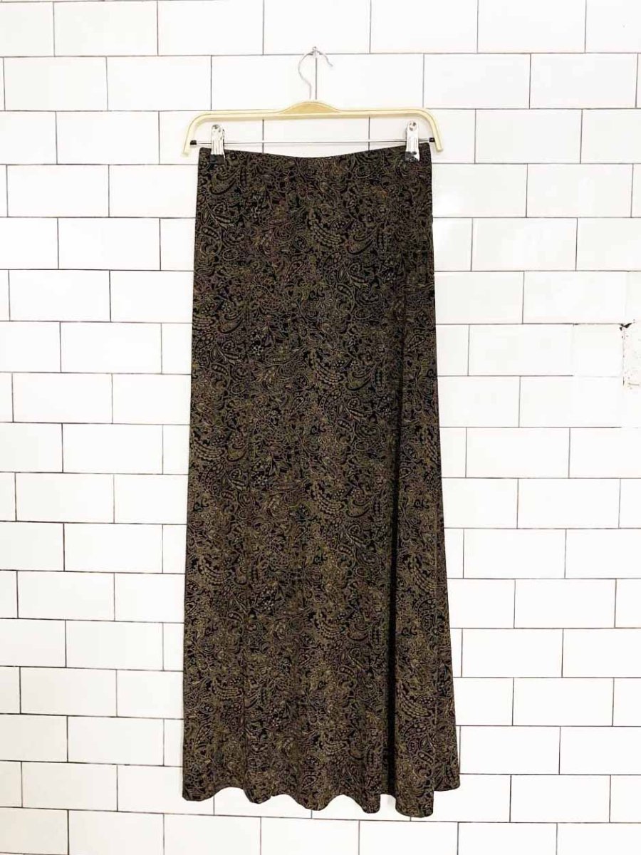 vintage 90s briggs NY floral slinkly full button midi skirt | made in USA - good market thrift store