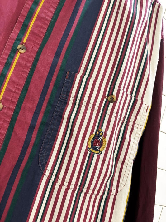 vintage 90s bugle boy crest logo striped shirt - good market thrift store