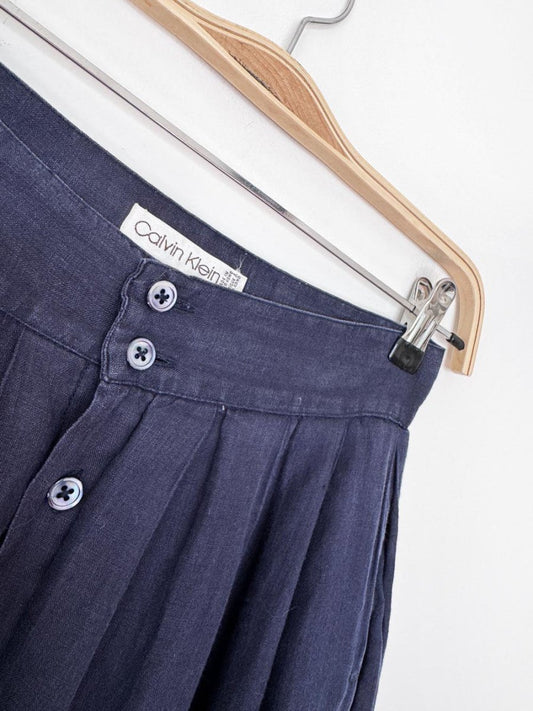 vintage 90s calvin klein 100% linen pleated full button midi skirt - good market thrift store