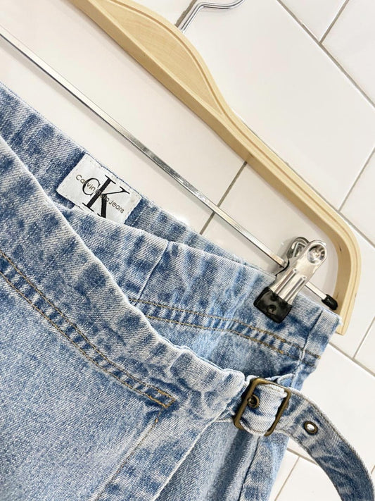 vintage 90s calvin klein denim buckle wrap mini skirt - good market thrift store