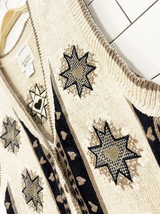 vintage 90s christopher & banks hand - embroidered country hearts knit vest - good market thrift store