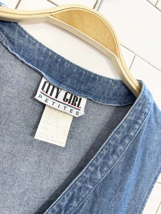 vintage 90s city girl full vip embroidered denim vest top - good market thrift store