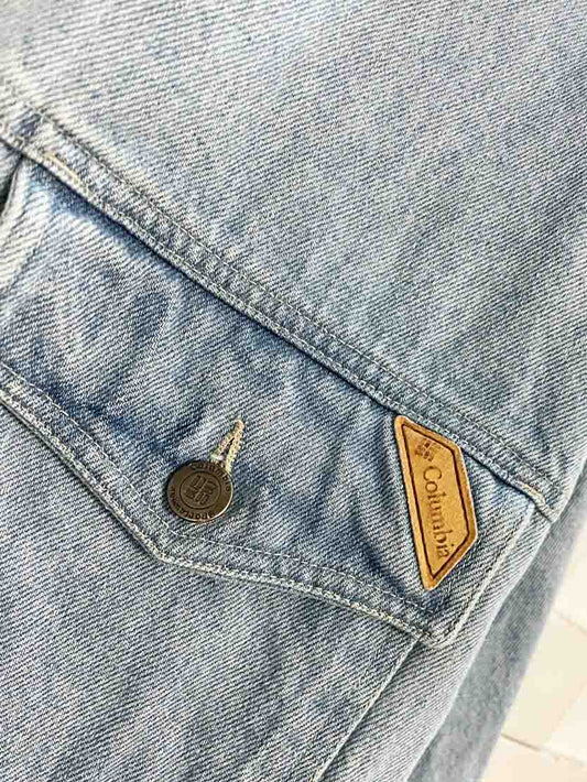 vintage 90s columbia sportswear light wash denim jacket | made in usa - good market thrift store