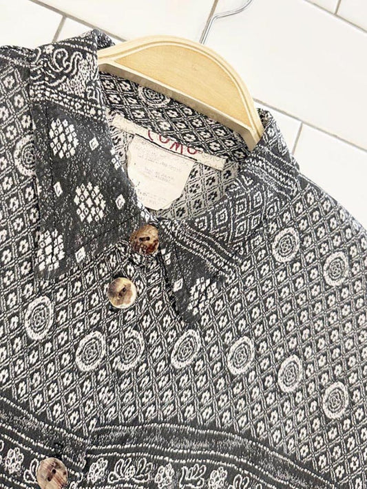 vintage 90s como woven patterned full button shirt - good market thrift store