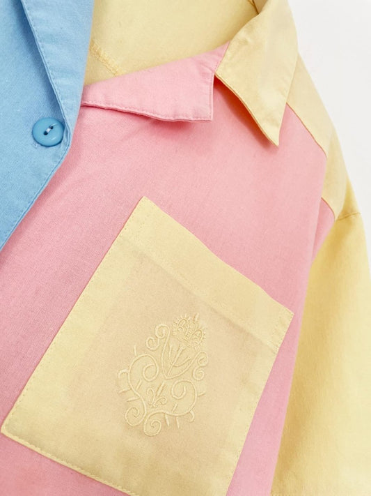vintage 90s crest pocket colour block full button shirt | oversized - good market thrift store
