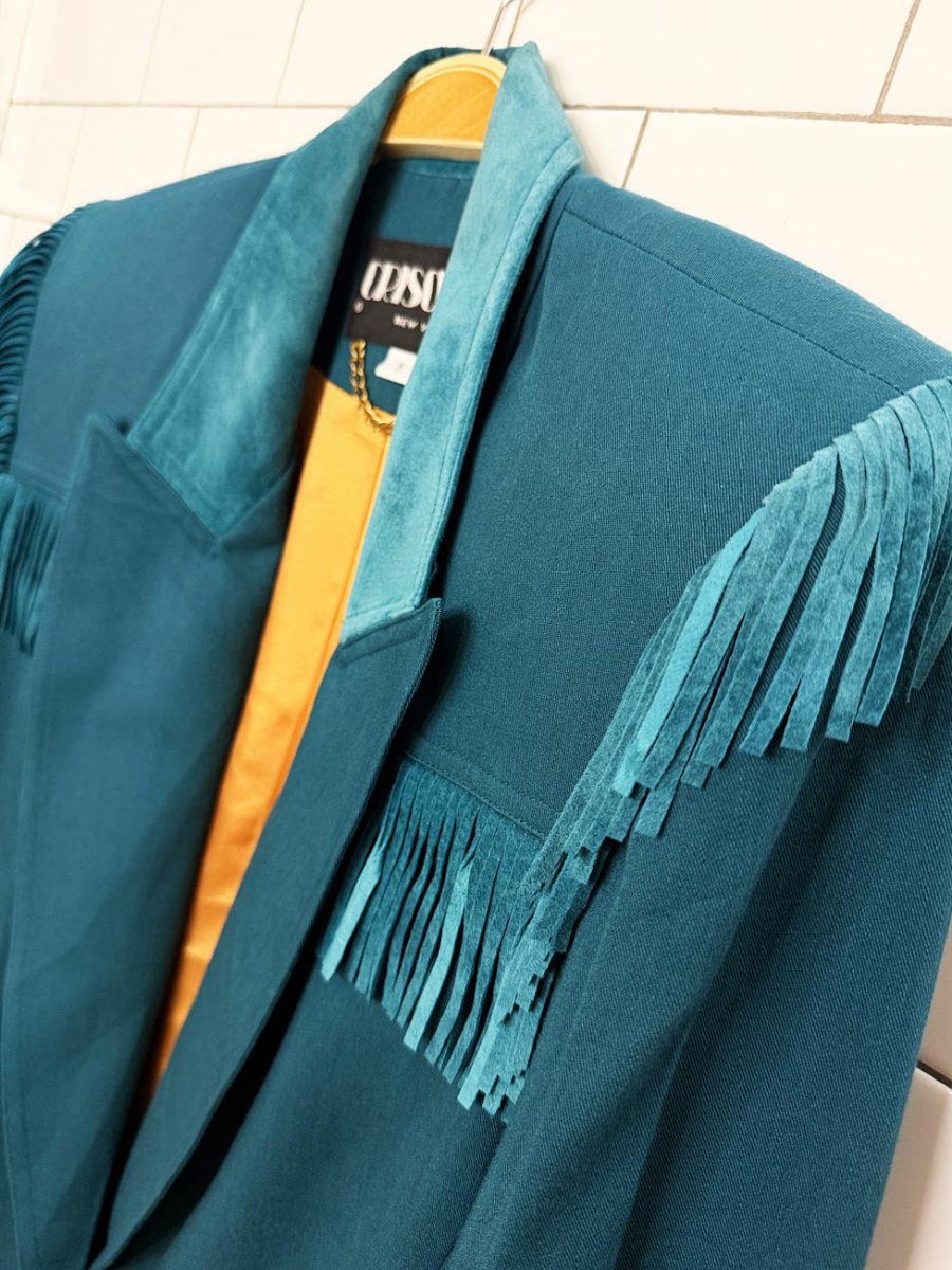 vintage 90s criscione suede fringe power shoulder western jacket | made in USA - good market thrift store