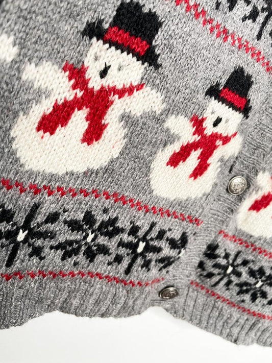 vintage 90s croft & barrow wool - blend nordic snowman knit cardigan - good market thrift store