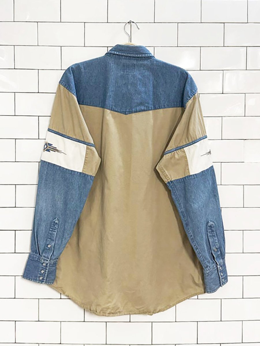 vintage 90s cumberland outfitters two - tone western denim shirt - good market thrift store