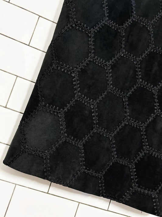 vintage 90s danier boho crochet patchwork suede maxi skirt | leather - good market thrift store