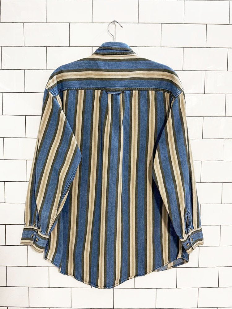 vintage 90s docker striped double breast pocket denim shirt - good market thrift store