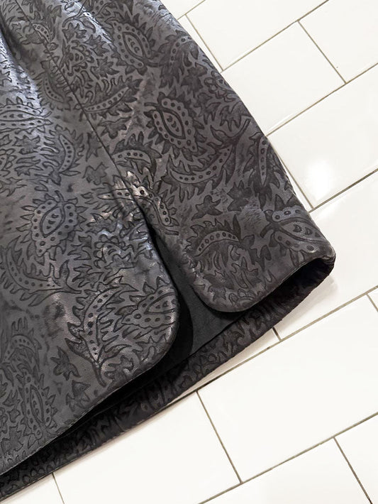 vintage 90s donna linea paisley leather mini skirt - good market thrift store