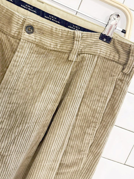 vintage 90s eddie bauer chunky cord pleated cuffed trousers - good market thrift store