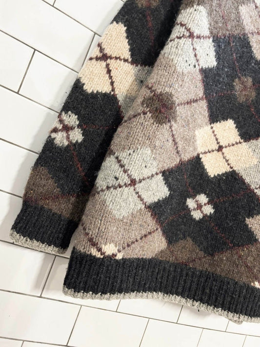 vintage 90s embassy row 100% wool hand - knit argyle sweater - good market thrift store