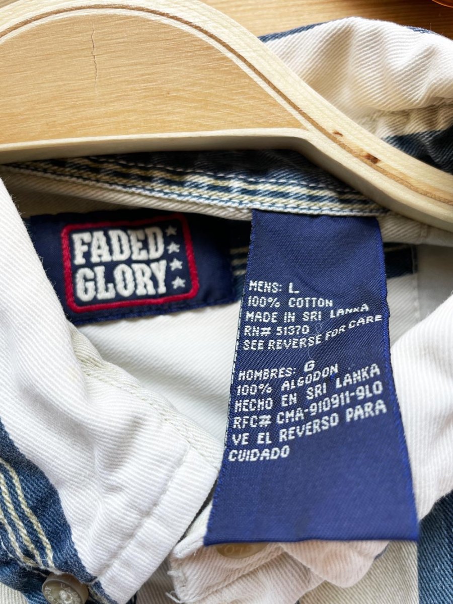 vintage 90s faded glory blue stripe full button denim shirt - good market thrift store