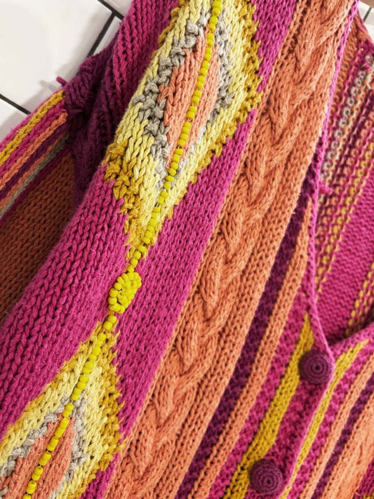 vintage 90s funsport argyle cable knit tassel cardigan - good market thrift store