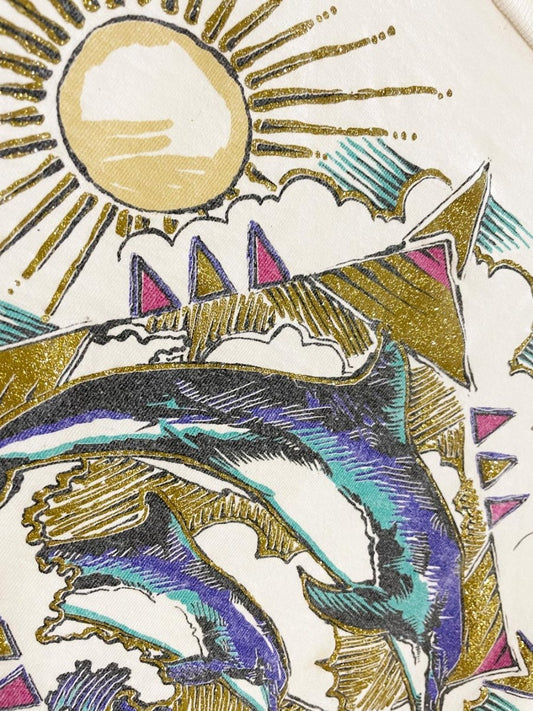 vintage 90s glitter dolphin single stitch cropped tee | screen stars - good market thrift store