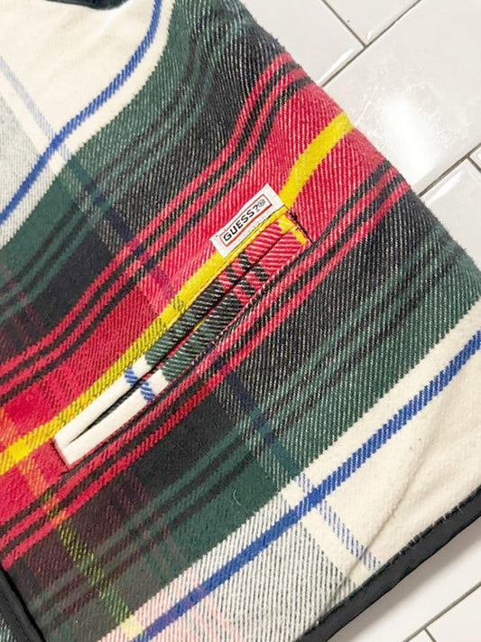 vintage 90s guess flannel quilted full button vest - good market thrift store